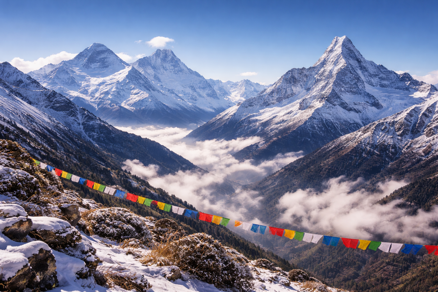 Snow covered Himalayan mountains in Nepal