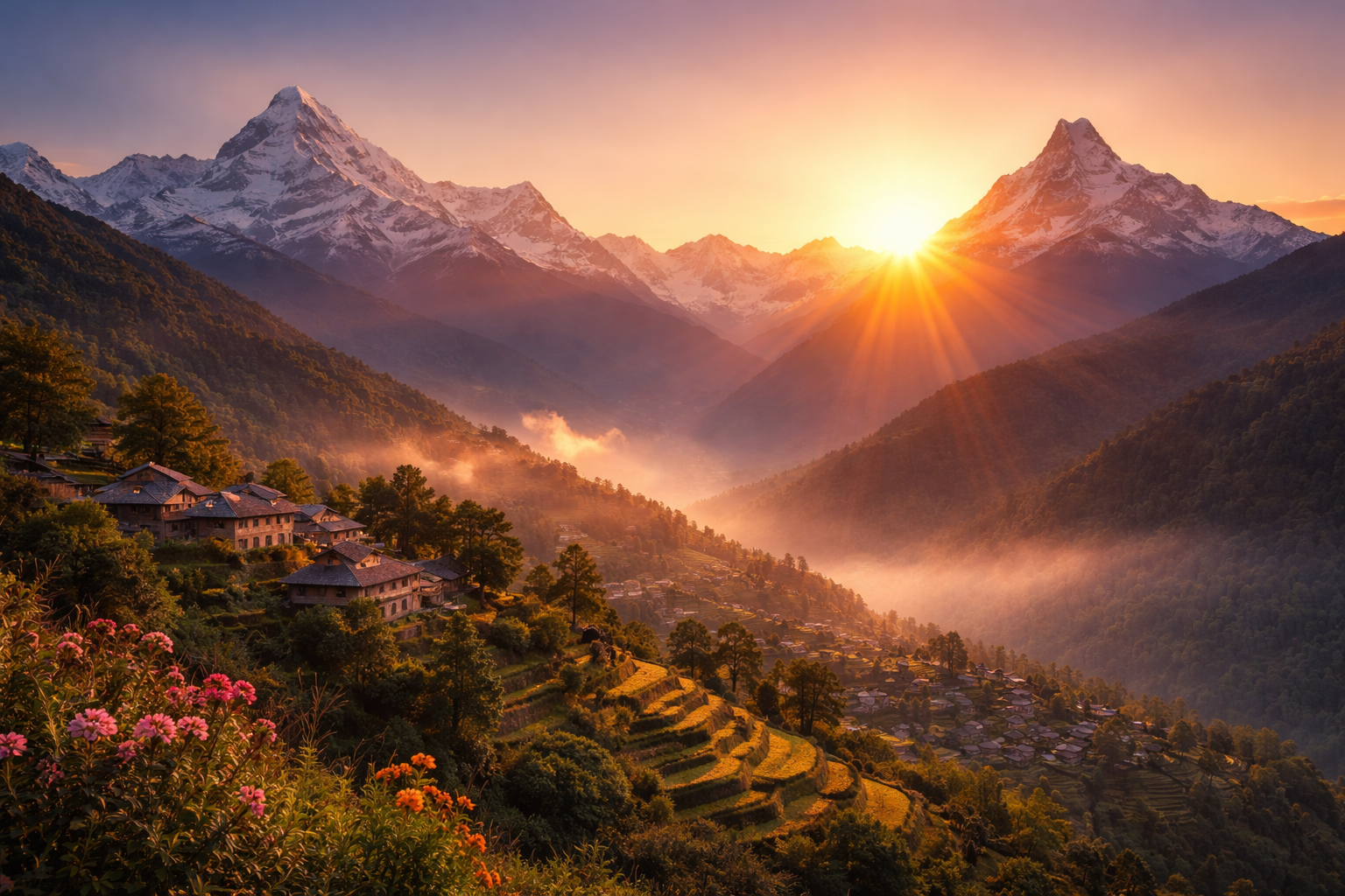 Snow covered Himalayan mountains in Nepal