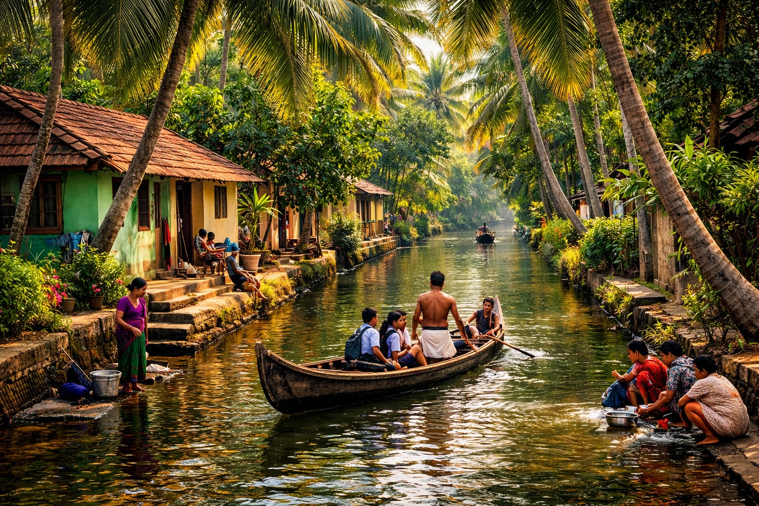 Village life along Kerala backwater canals
